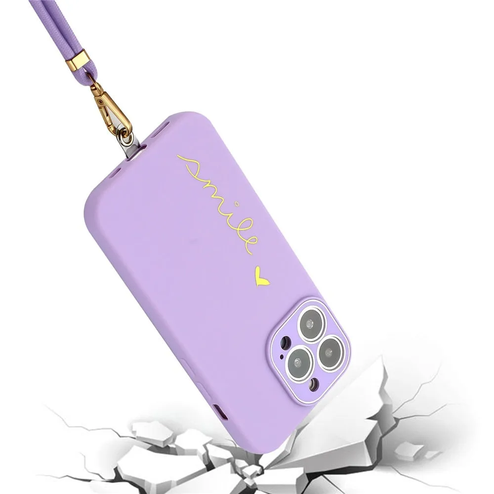 Anymob iPhone Case Purple Plating Love Heart Crossbody Lanyard Cord Soft Cover