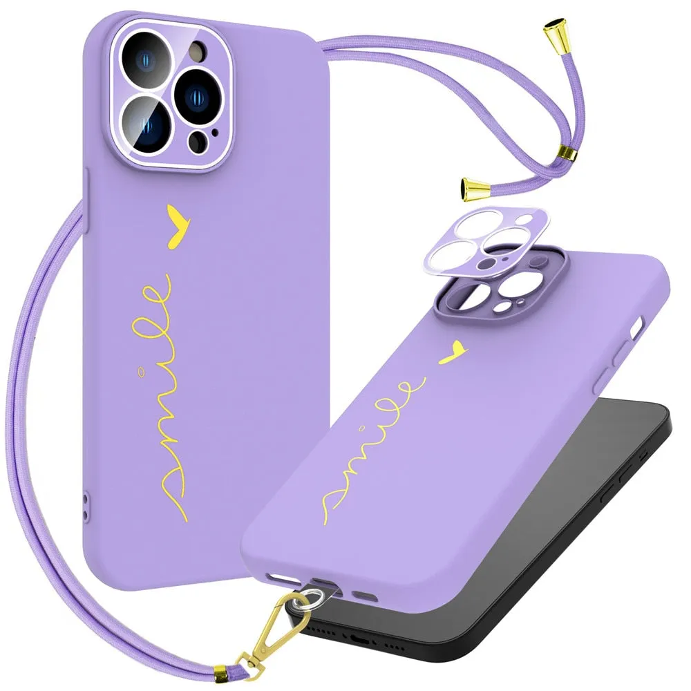 Anymob iPhone Case Purple Plating Love Heart Crossbody Lanyard Cord Soft Cover