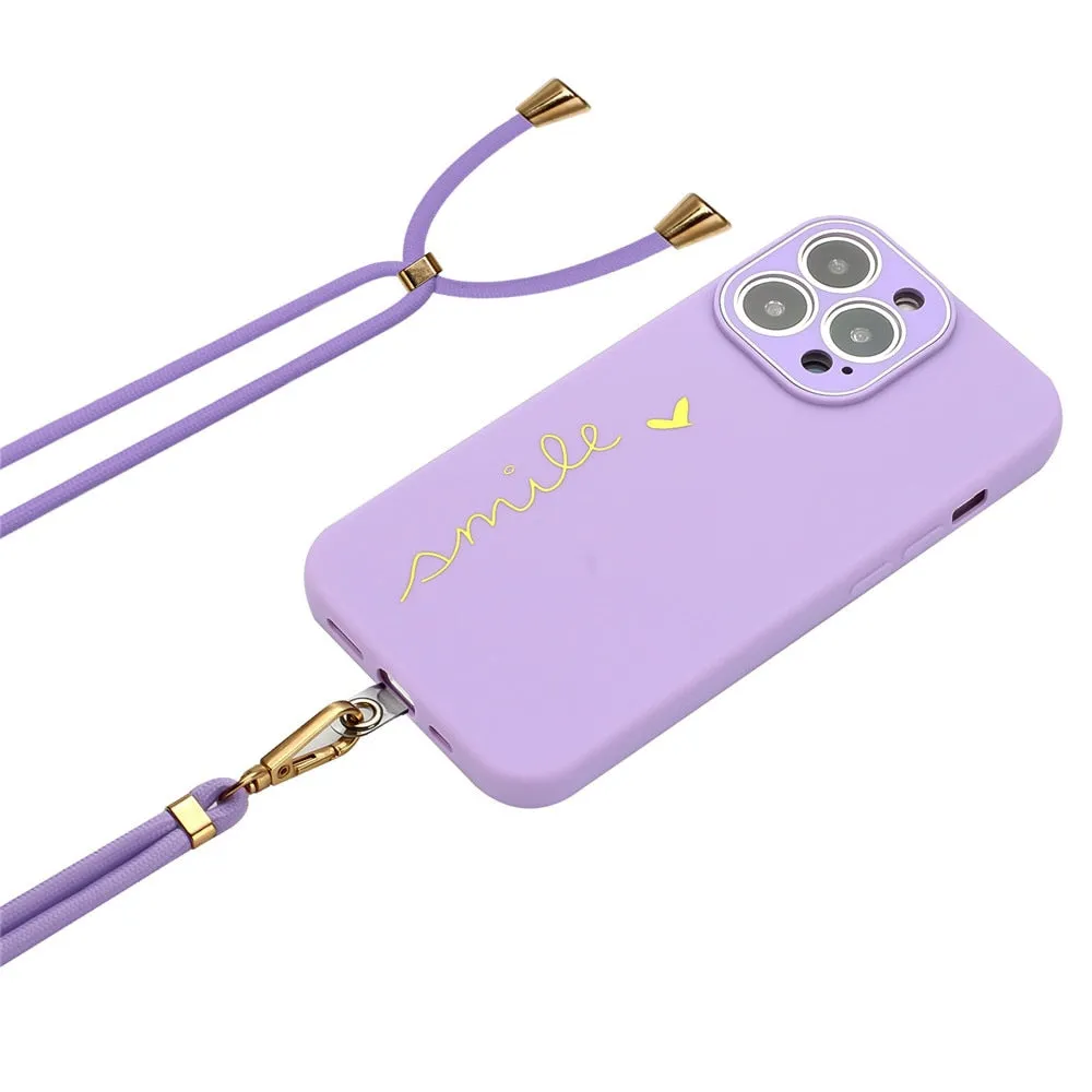 Anymob iPhone Case Purple Plating Love Heart Crossbody Lanyard Cord Soft Cover
