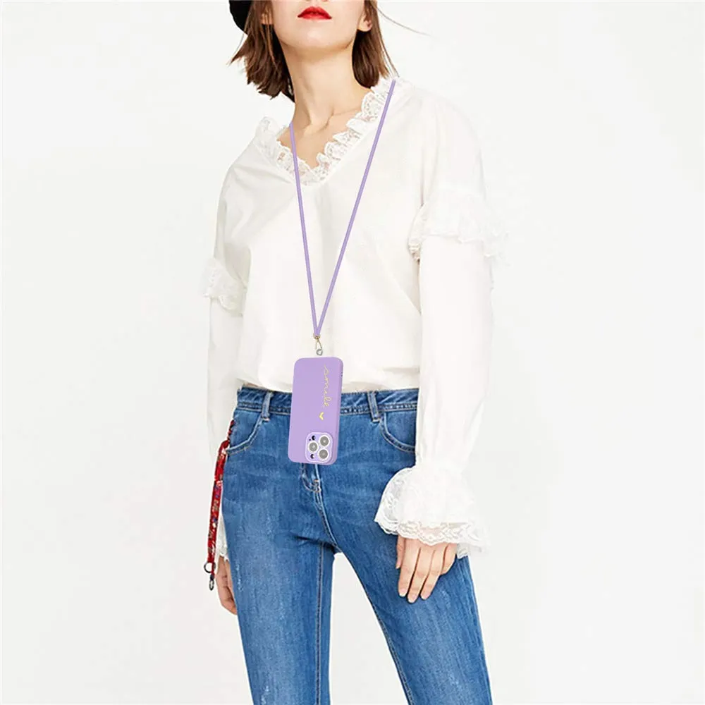 Anymob iPhone Case Purple Plating Love Heart Crossbody Lanyard Cord Soft Cover