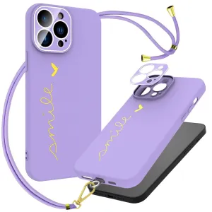 Anymob iPhone Case Purple Plating Love Heart Crossbody Lanyard Cord Soft Cover