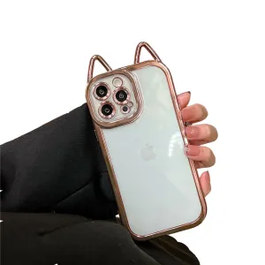 Anymob iPhone Case Rose Gold Electroplating Cute Cat Ears Transparent Camera Protection Soft Cover