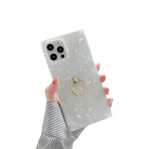 Anymob iPhone Case Silver Square Dream Shell Pattern Soft Silicone Cover With Ring Holder Stand