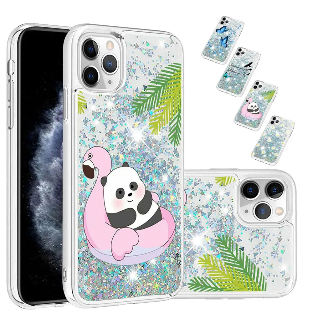 Anymob iPhone Case Silver with Butterfly Dynamic Quicksand Soft Silicone Clear Back Cover
