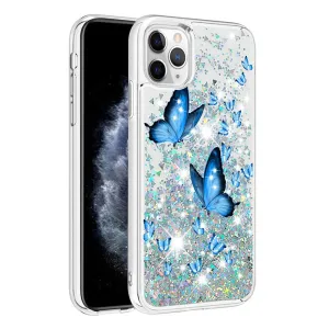 Anymob iPhone Case Silver with Butterfly Dynamic Quicksand Soft Silicone Clear Back Cover