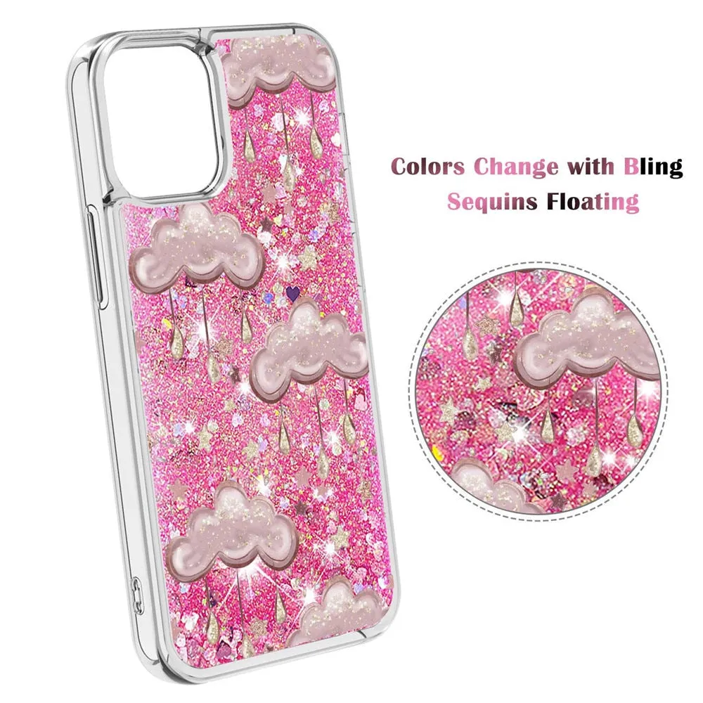 Anymob iPhone Case Silver with Butterfly Dynamic Quicksand Soft Silicone Clear Back Cover
