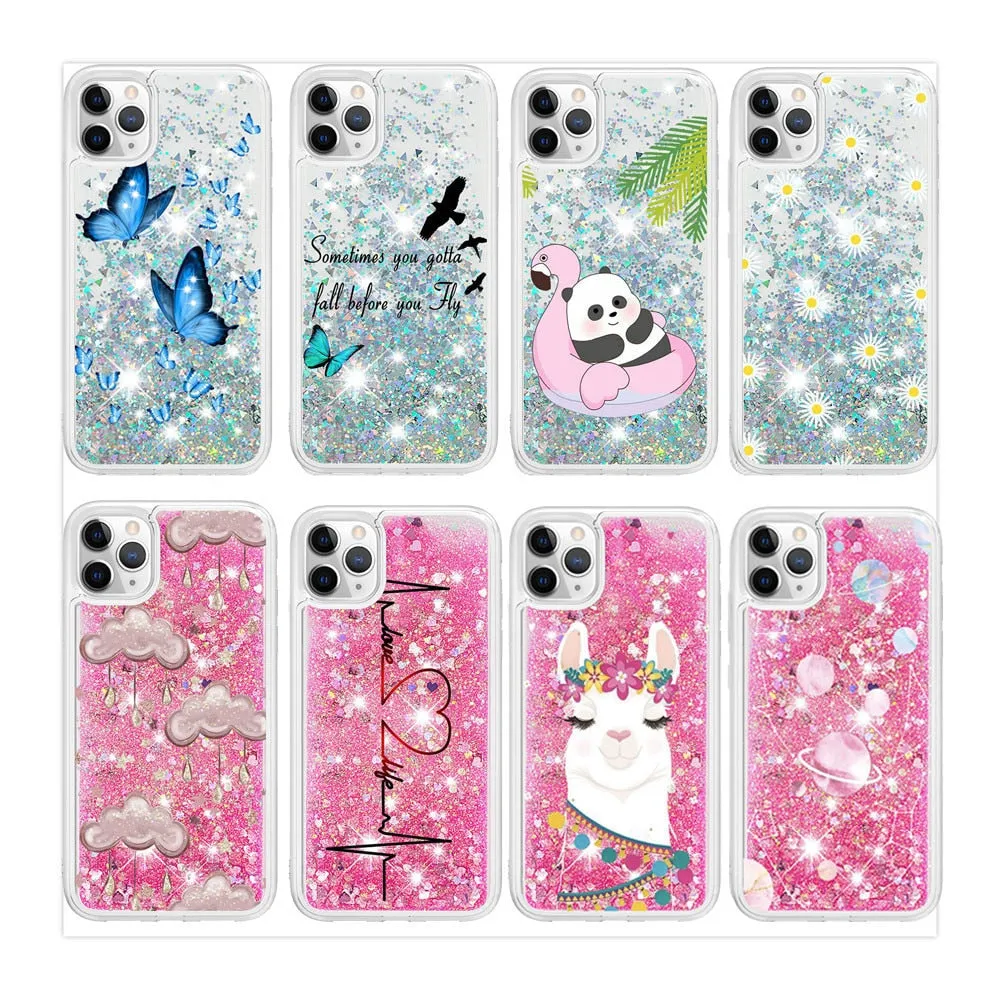 Anymob iPhone Case Silver with Butterfly Dynamic Quicksand Soft Silicone Clear Back Cover