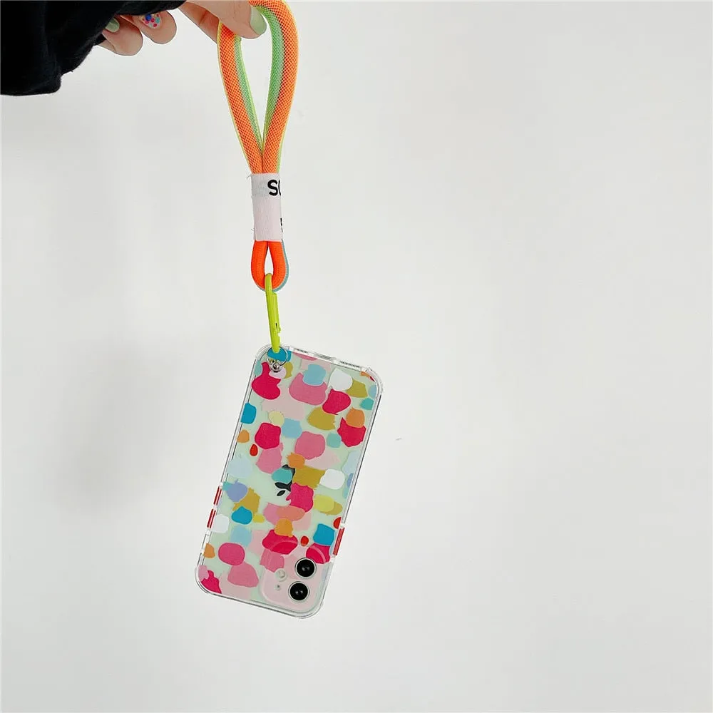 Anymob iPhone Case Sky Blue Clear Graffiti Soft Silicone With Hand Strap Shockproof Bumper Cover