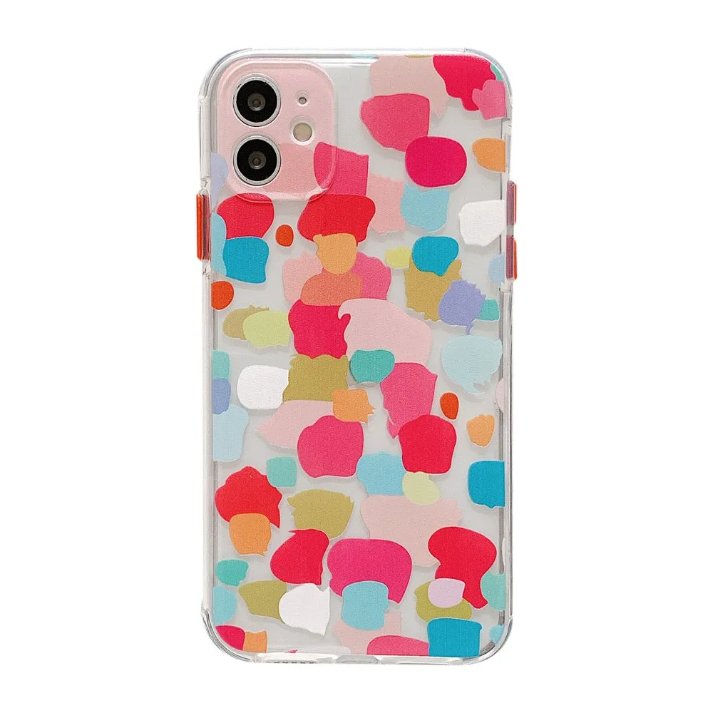 Anymob iPhone Case Sky Blue Clear Graffiti Soft Silicone With Hand Strap Shockproof Bumper Cover