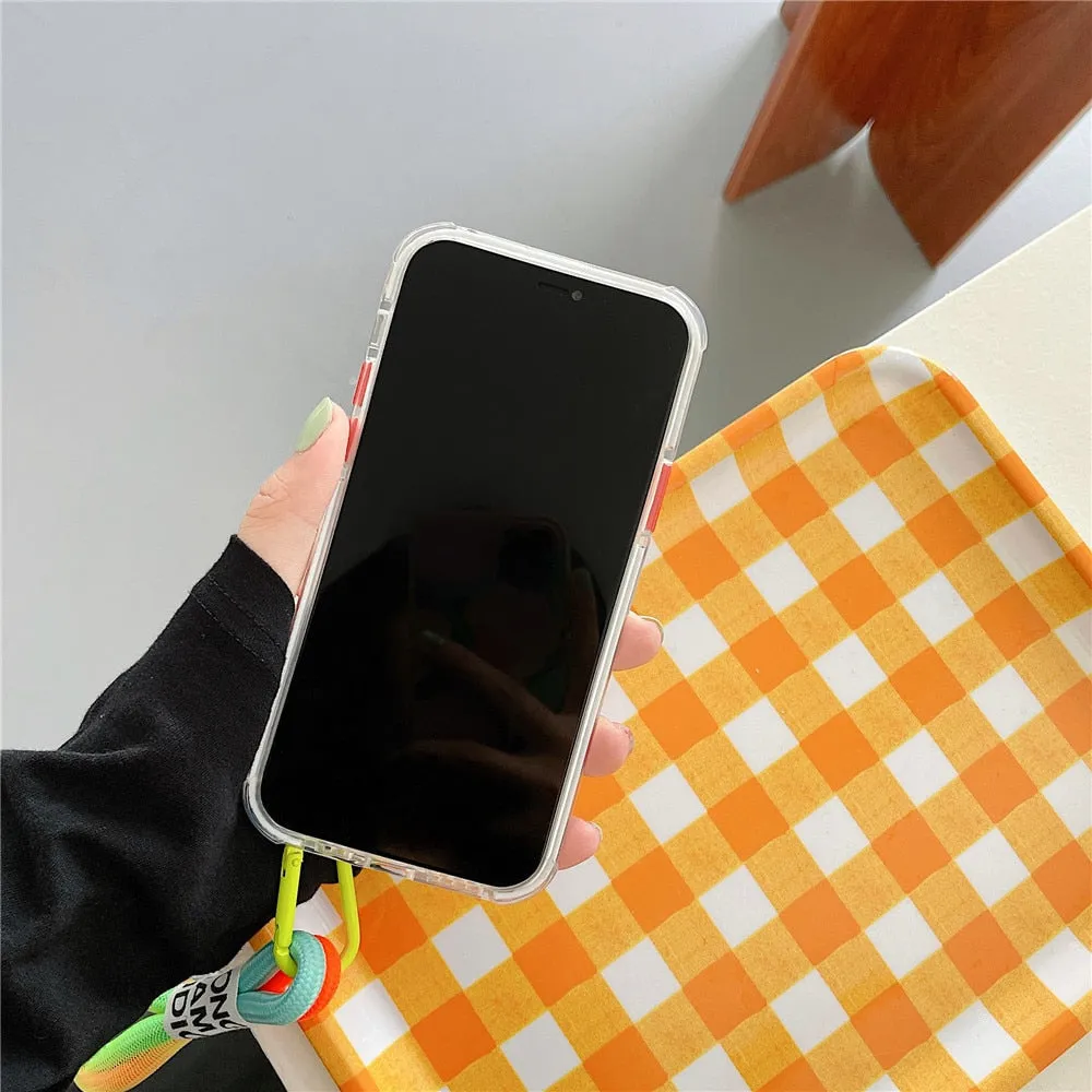 Anymob iPhone Case Sky Blue Clear Graffiti Soft Silicone With Hand Strap Shockproof Bumper Cover