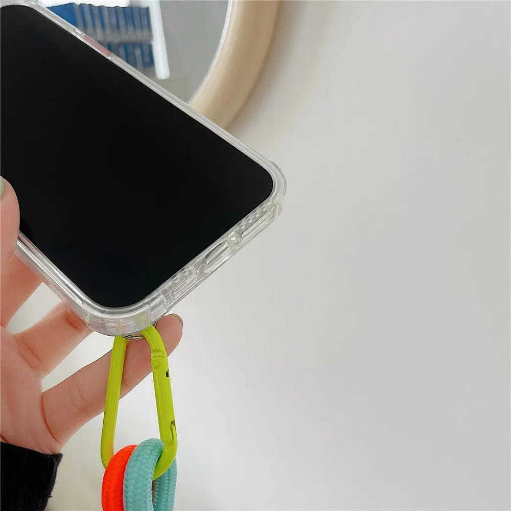 Anymob iPhone Case Sky Blue Clear Graffiti Soft Silicone With Hand Strap Shockproof Bumper Cover