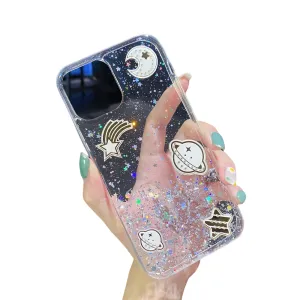 Anymob iPhone Case Transparent Glitter Planet Clear Soft Silicone Cover