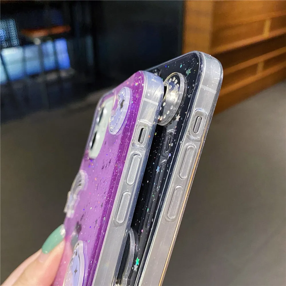 Anymob iPhone Case Transparent Glitter Planet Clear Soft Silicone Cover