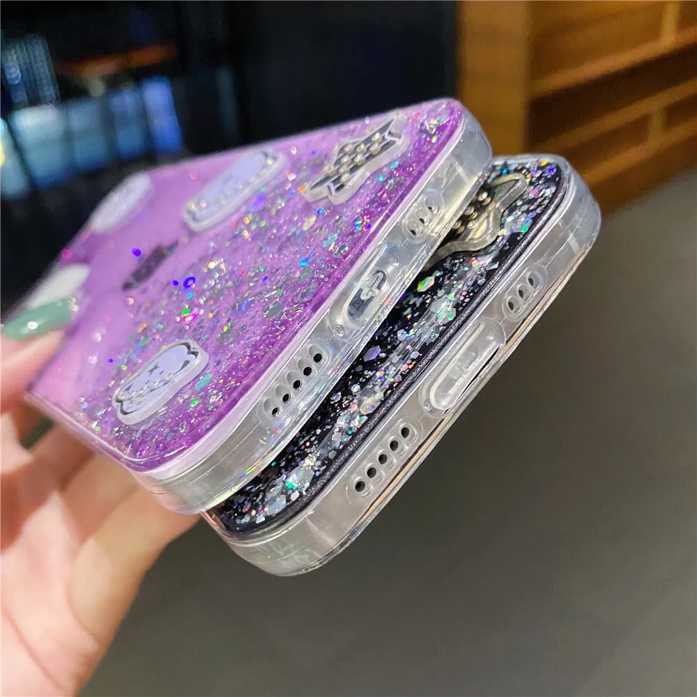 Anymob iPhone Case Transparent Glitter Planet Clear Soft Silicone Cover