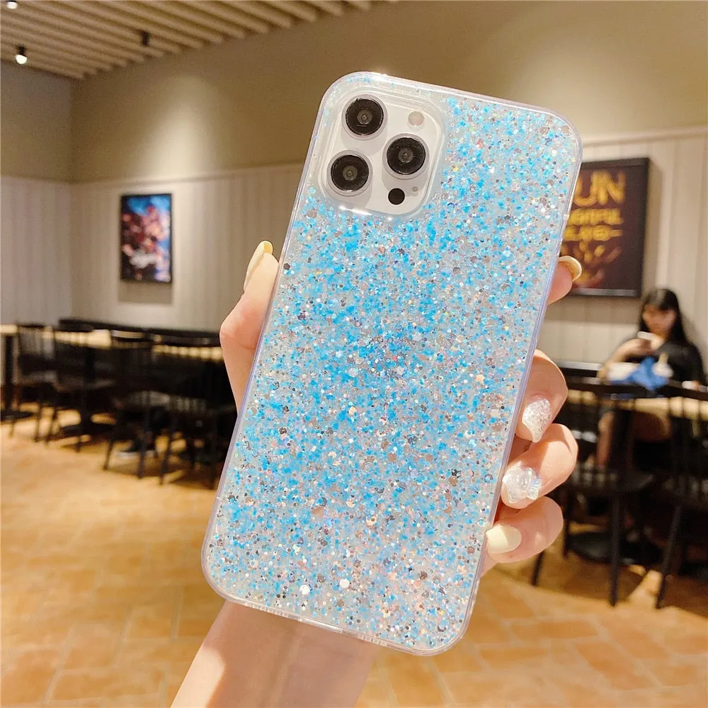 Anymob iPhone Case White Clear Shining Glitter Sequins Cute Soft Phone Cover