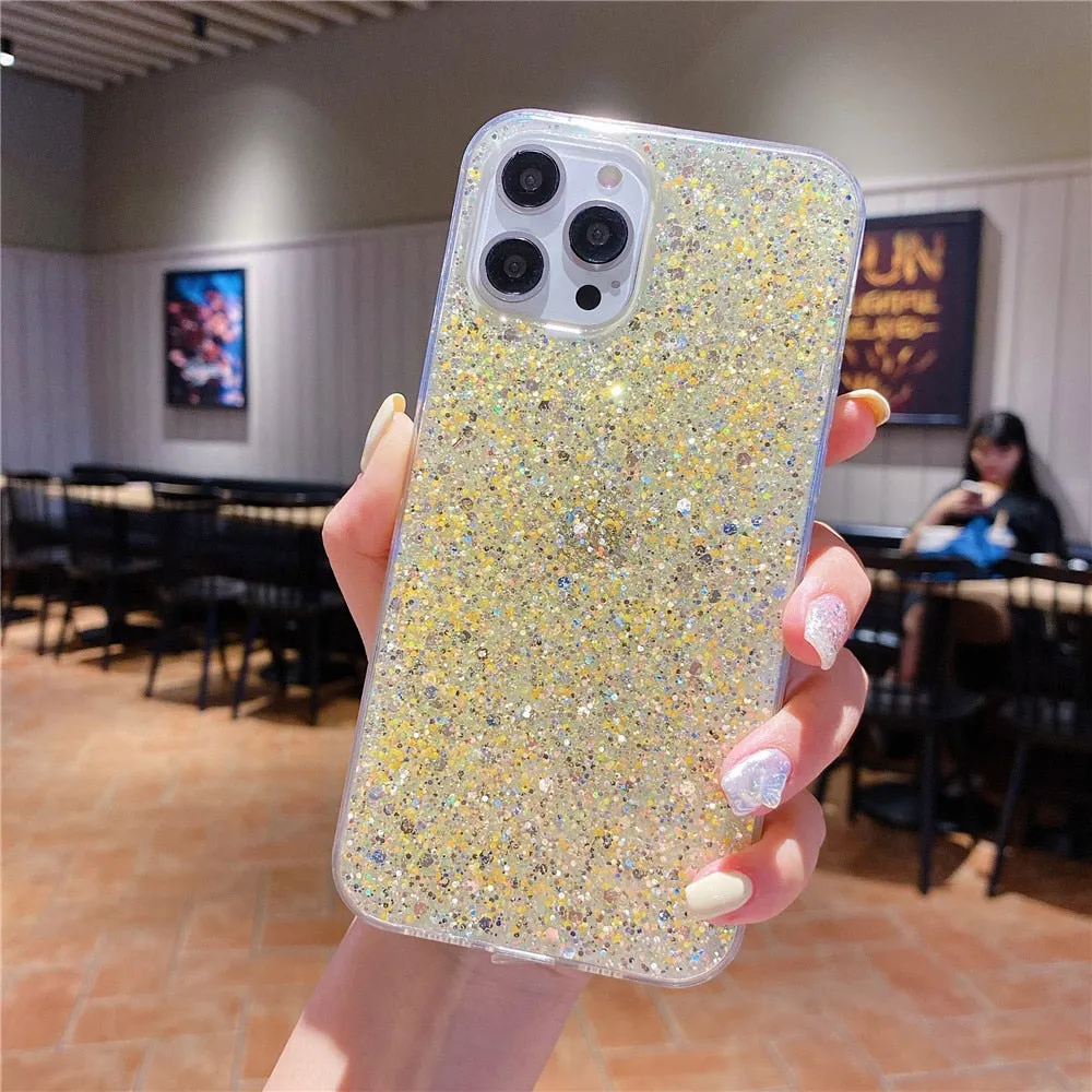 Anymob iPhone Case White Clear Shining Glitter Sequins Cute Soft Phone Cover