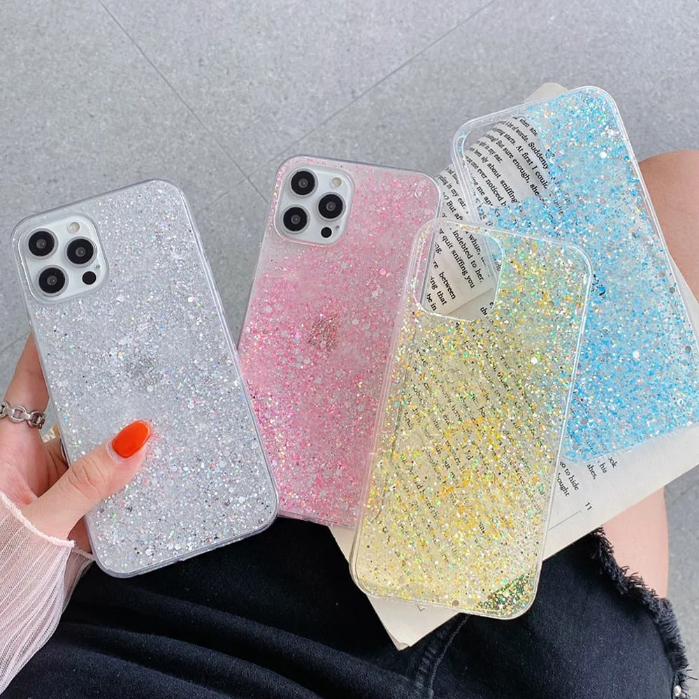 Anymob iPhone Case White Clear Shining Glitter Sequins Cute Soft Phone Cover