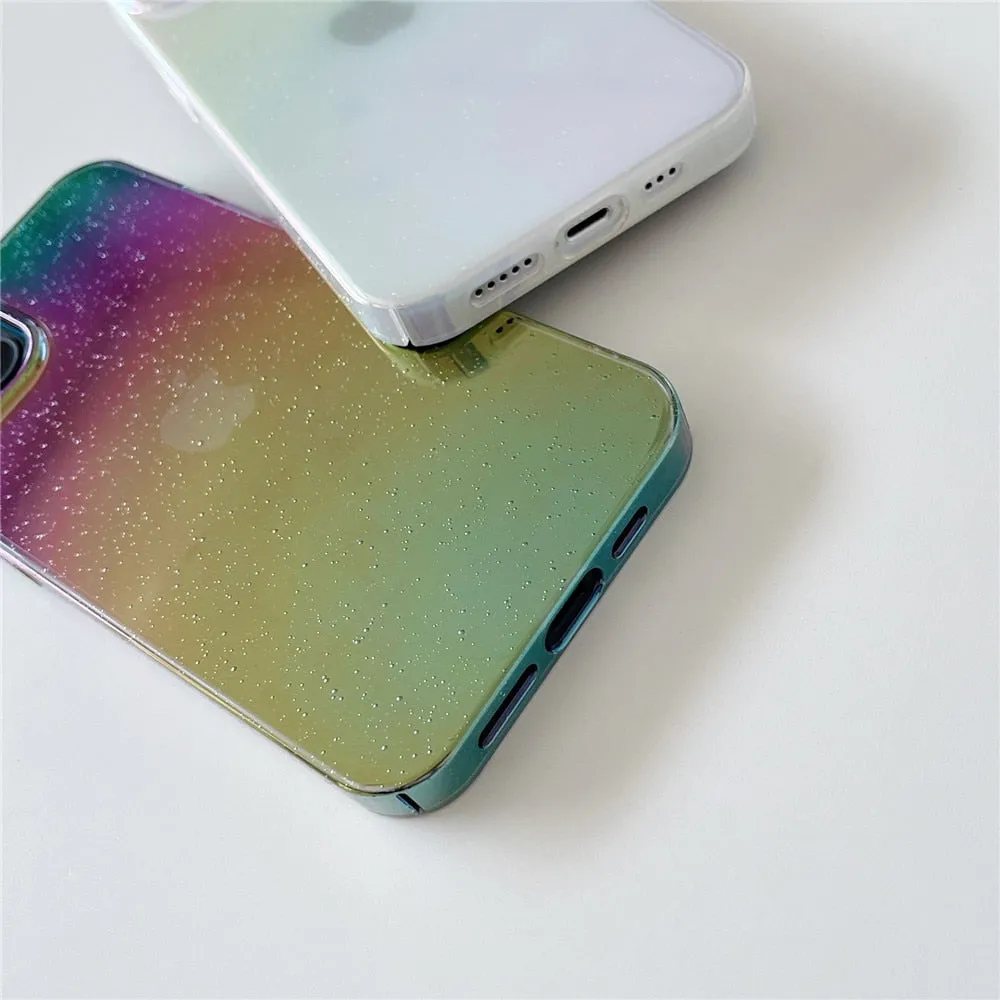 Anymob iPhone Case White Shining Glitter Gradient Transparent Bling Shockproof Hard PC Cover