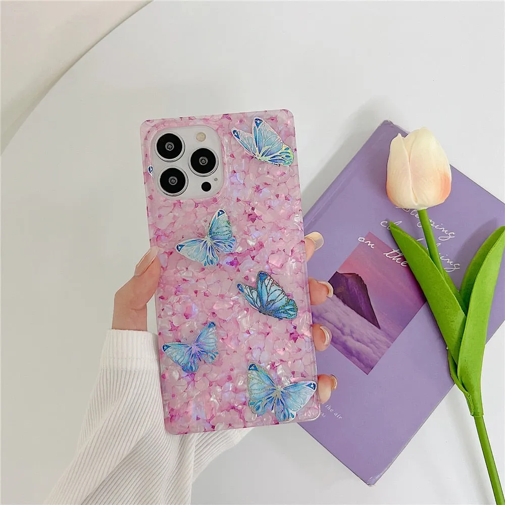 Anymob iPhone Case White Square Butterfly Shell Texture Bumper Soft Silicone Back Cover