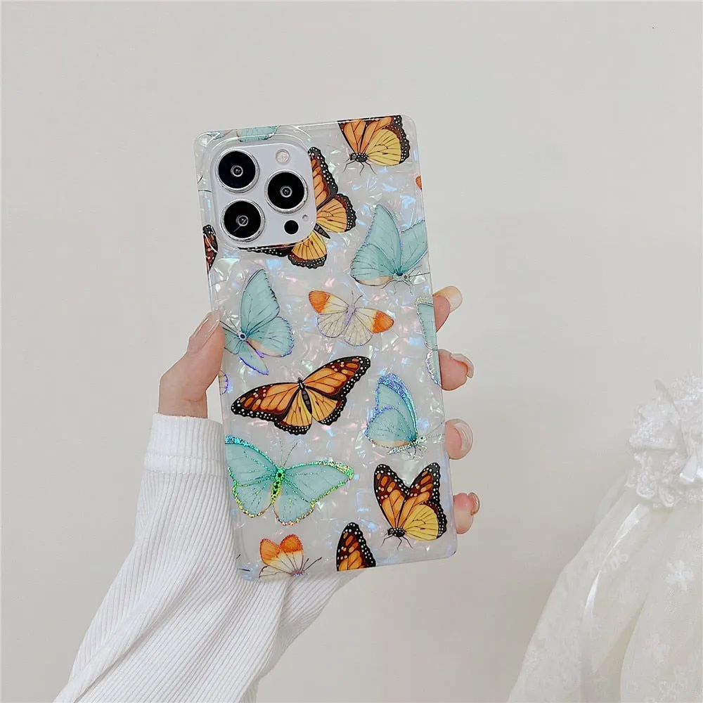Anymob iPhone Case White Square Butterfly Shell Texture Bumper Soft Silicone Back Cover