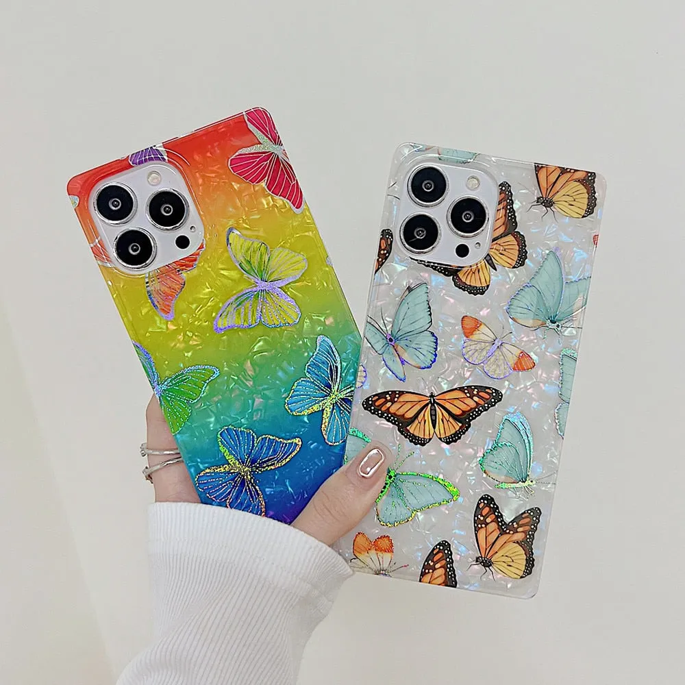 Anymob iPhone Case White Square Butterfly Shell Texture Bumper Soft Silicone Back Cover