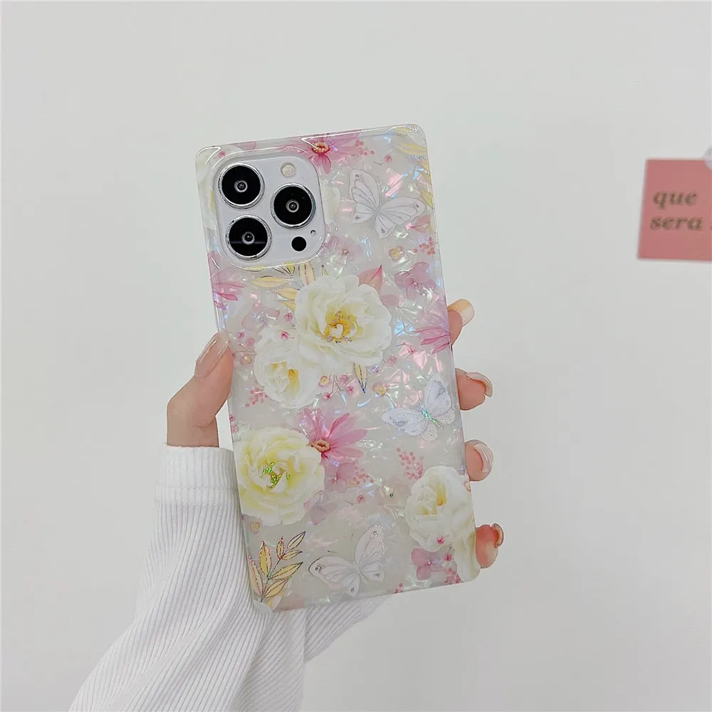 Anymob iPhone Case White Square Butterfly Shell Texture Bumper Soft Silicone Back Cover