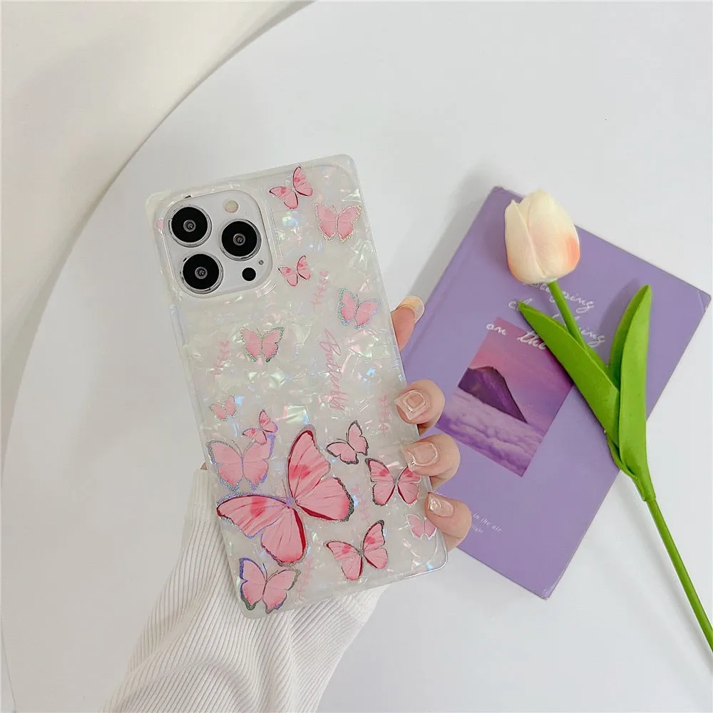 Anymob iPhone Case White Square Butterfly Shell Texture Bumper Soft Silicone Back Cover