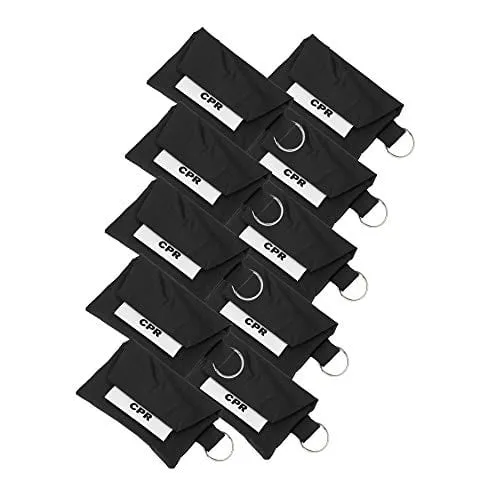 ASA Techmed 10-Pack CPR Face Mask Key Chain Kit with Gloves | One-Way Valve Face Shield Mask First Aid Kit for Travel, Home, Office, Car, EMS, Firefighters, Nurses, First Responders (Black)