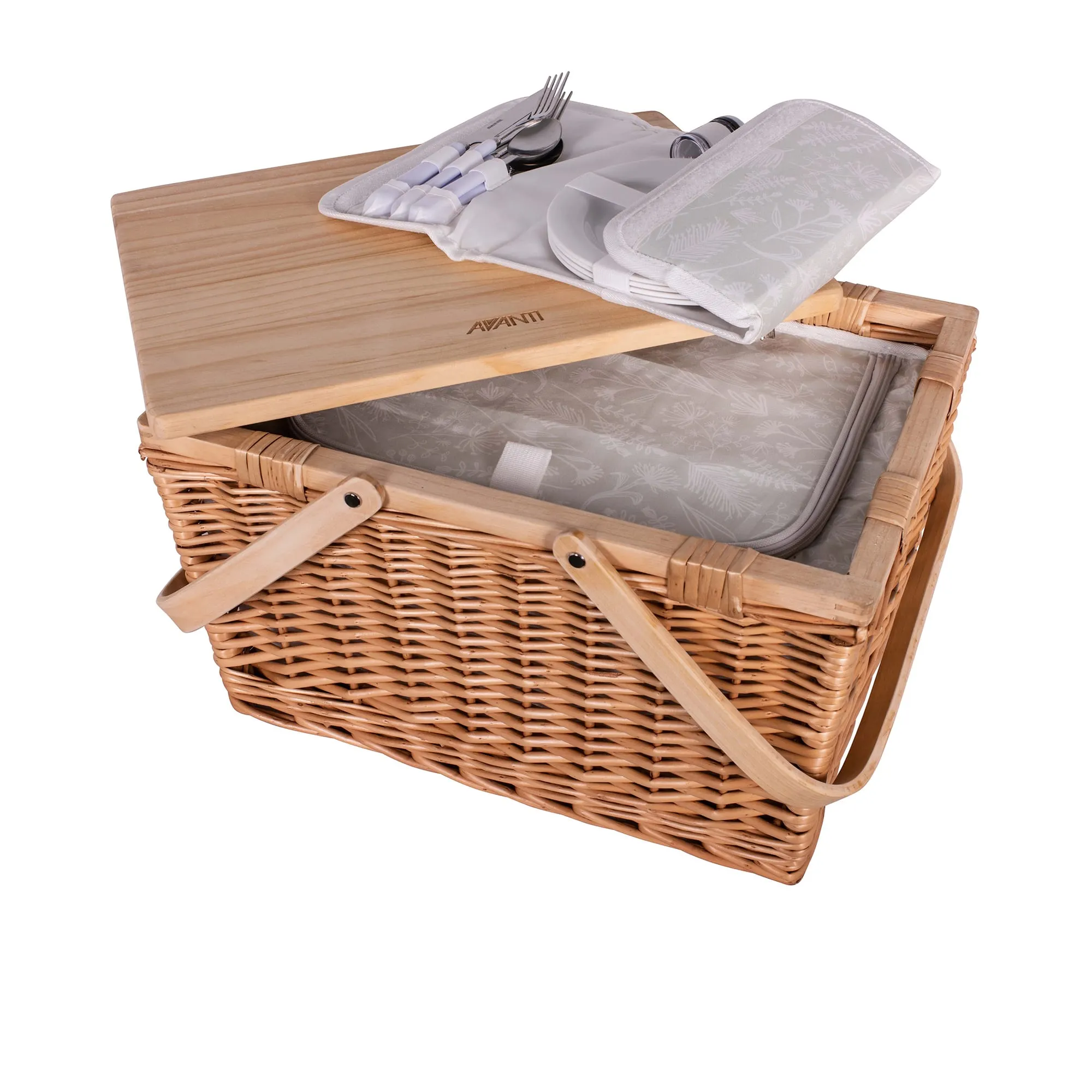 Avanti Pinewood Top Insulated Picnic Basket 4 Person Flora