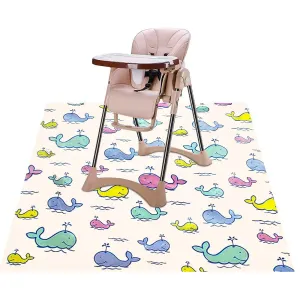 Baby High Chair Splat Floor Mat, 43.3″Waterproof Washable Anti Slip Splash Mat for Eating Mess Floor Protector, Table Cloth and Picnic Mat Whale-43.3″
