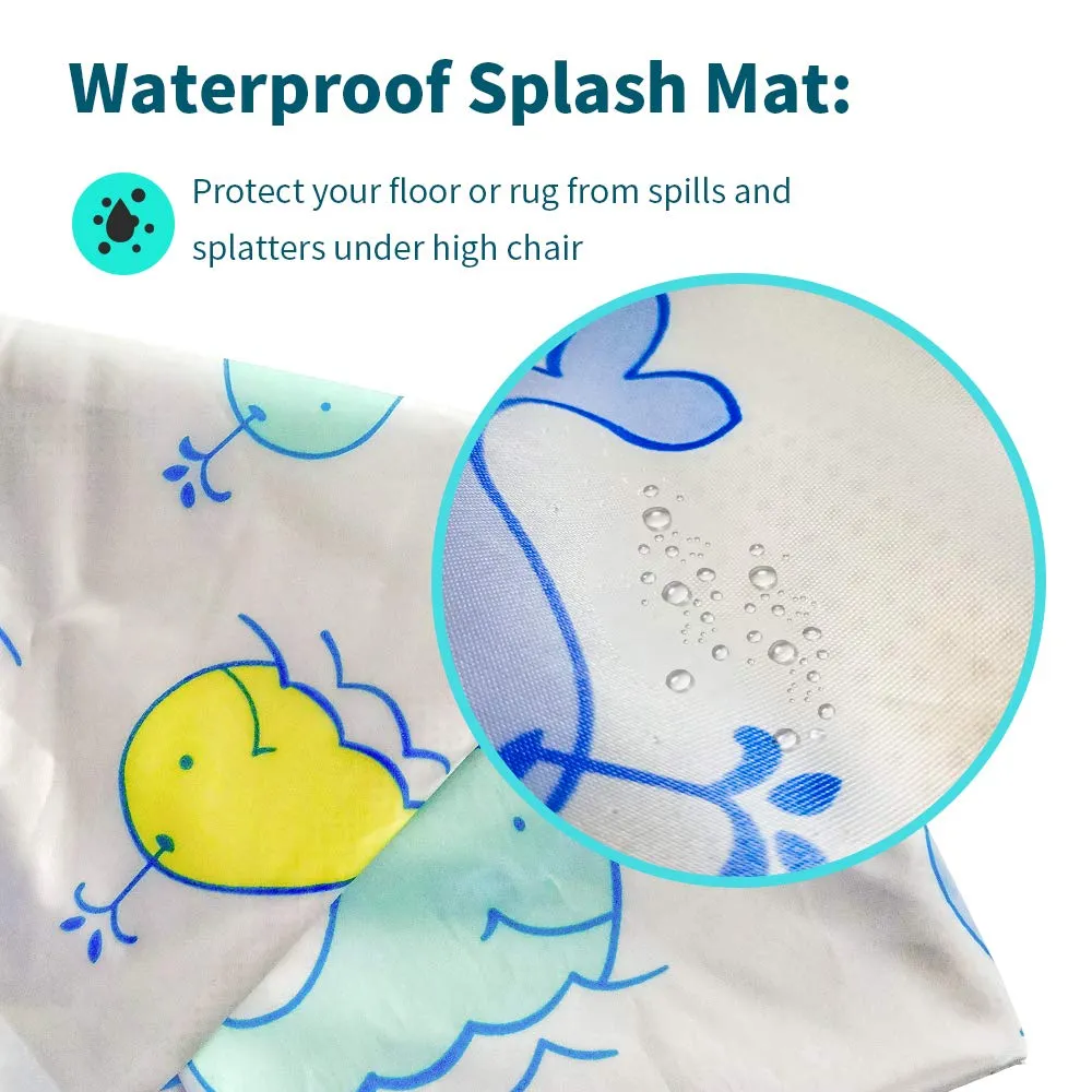 Baby High Chair Splat Floor Mat, 43.3″Waterproof Washable Anti Slip Splash Mat for Eating Mess Floor Protector, Table Cloth and Picnic Mat Whale-43.3″