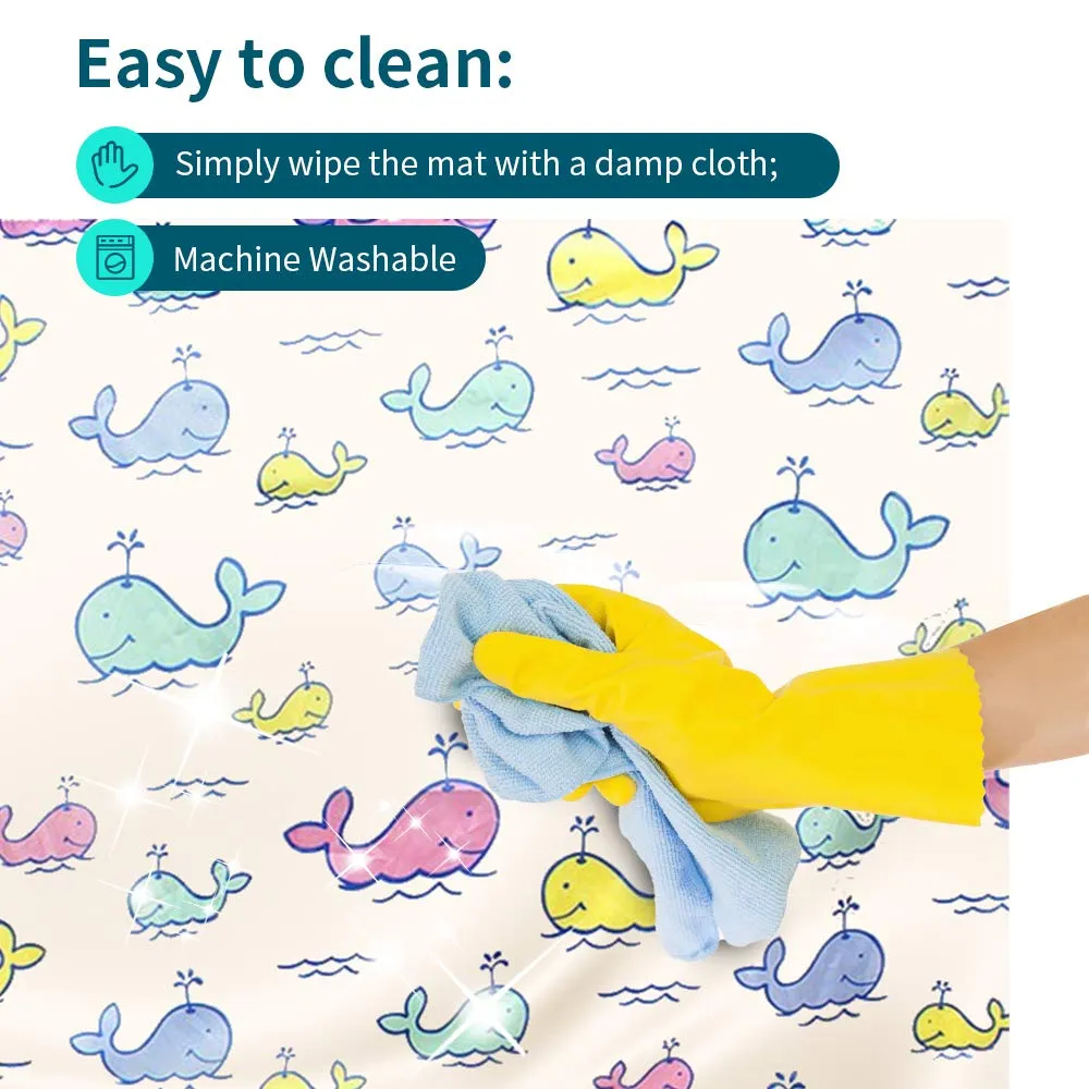 Baby High Chair Splat Floor Mat, 43.3″Waterproof Washable Anti Slip Splash Mat for Eating Mess Floor Protector, Table Cloth and Picnic Mat Whale-43.3″