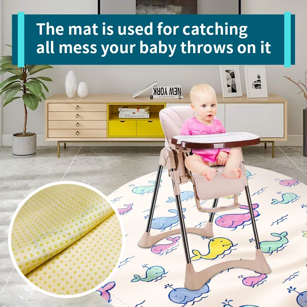 Baby High Chair Splat Floor Mat, 43.3″Waterproof Washable Anti Slip Splash Mat for Eating Mess Floor Protector, Table Cloth and Picnic Mat Whale-43.3″