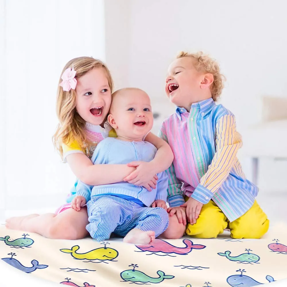 Baby High Chair Splat Floor Mat, 43.3″Waterproof Washable Anti Slip Splash Mat for Eating Mess Floor Protector, Table Cloth and Picnic Mat Whale-43.3″
