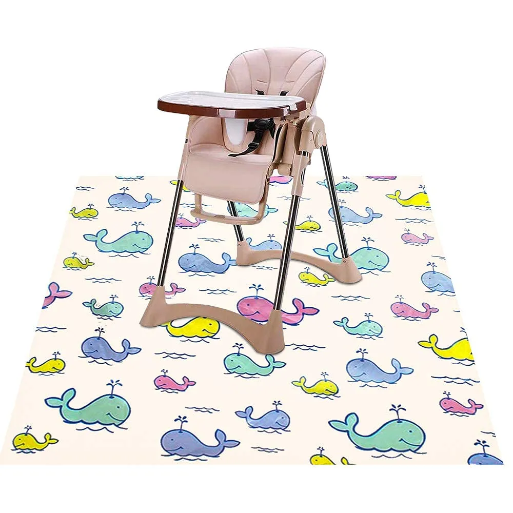 Baby High Chair Splat Floor Mat, 43.3″Waterproof Washable Anti Slip Splash Mat for Eating Mess Floor Protector, Table Cloth and Picnic Mat Whale-43.3″
