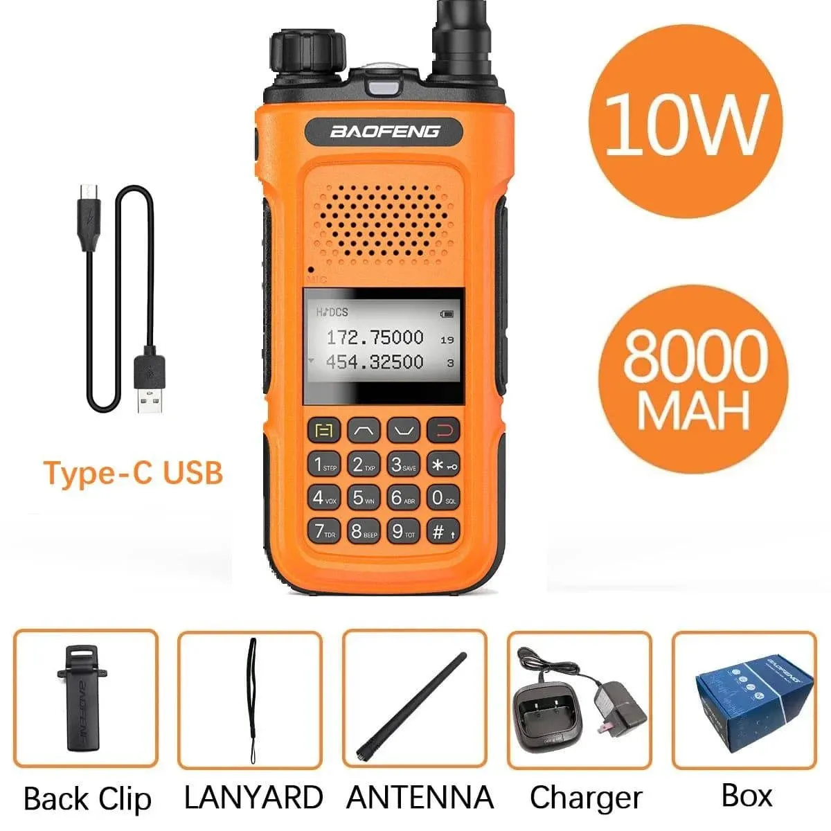 Baofeng UV-10R 10W Walkie Talkie Type-C Charging 136-174&400-480MHz Long Range Portable Ham Two Way Radio