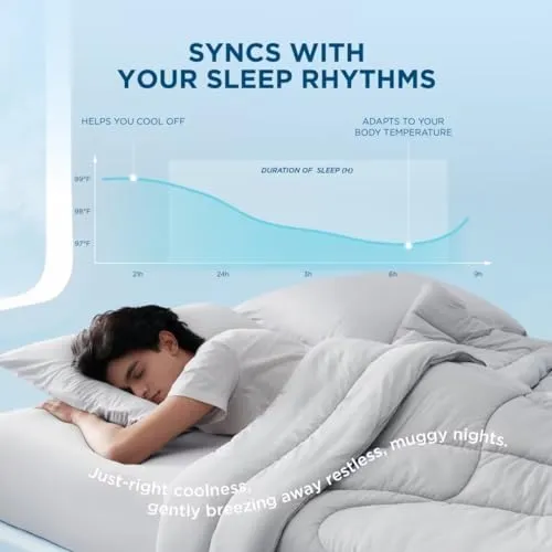 Bedsure Breescape Cooling Comforter Twin XL, Double-Sided Cool Tech Comforter, Soft Cooling Comforter for Hot Sleepers,Q-Max>0.4, Breathable & Lightweight Comforter Twin XL Duvet Insert(Grey, 68"x92")