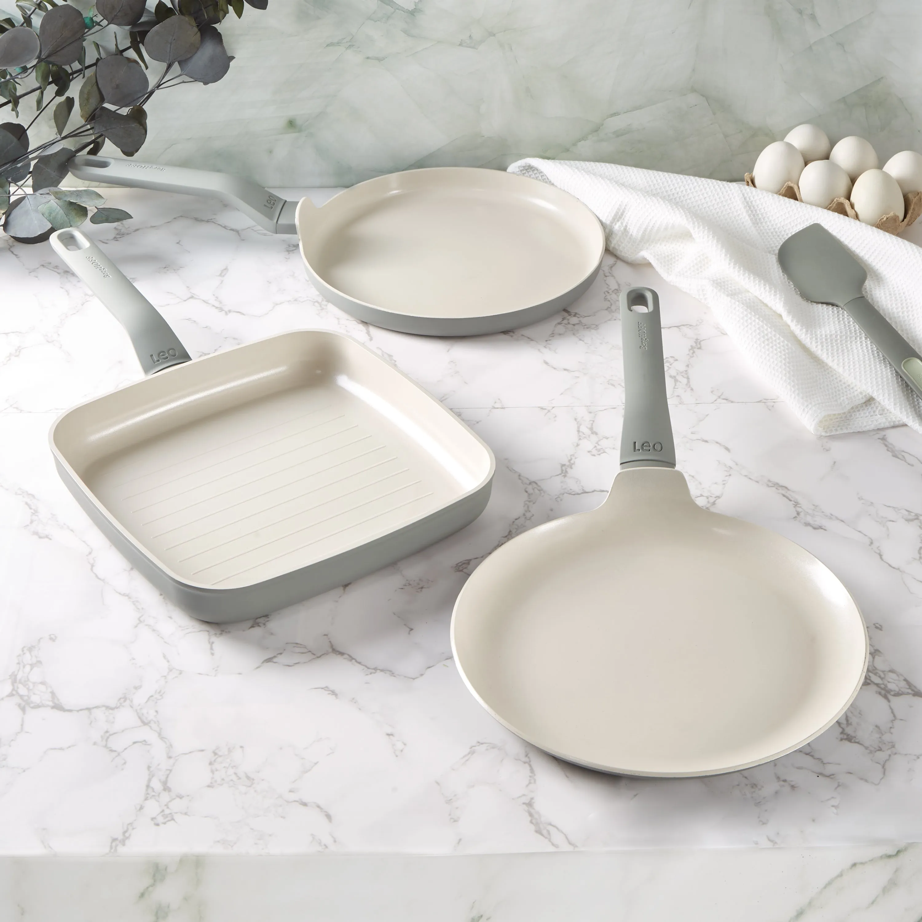 BergHOFF Balance 3Pc Nonstick Ceramic Specialty Cookware Set, Recycled Aluminum, Moonmist