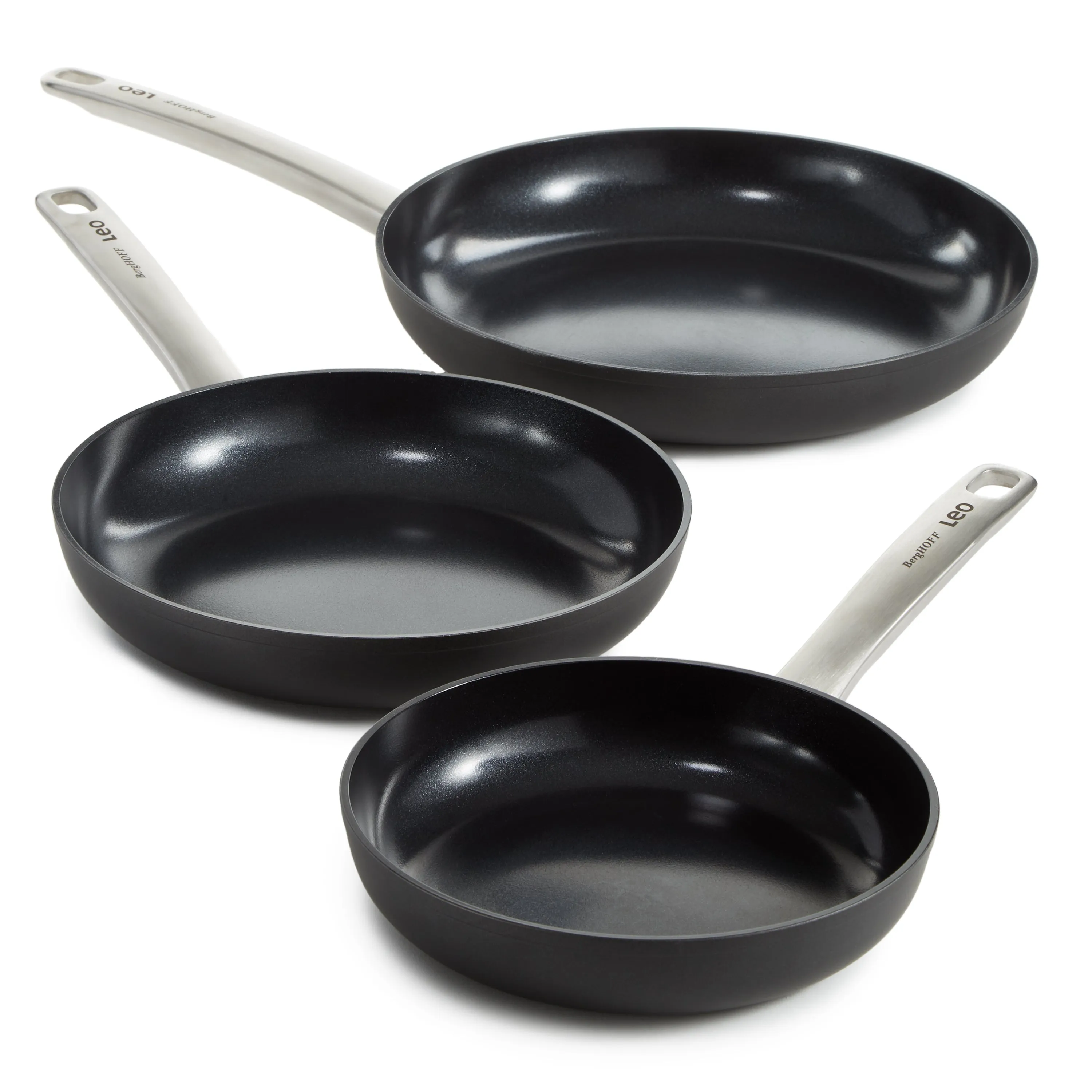 BergHOFF Leo Graphite 3Pc Nonstick Ceramic Frying Pan Set