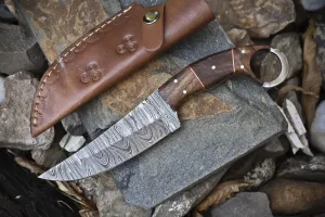 Best Custom Handmade Damascus Steel Hunting Knife – 8.5-Inch Blade with Pakkawood Handle and Leather Sheath