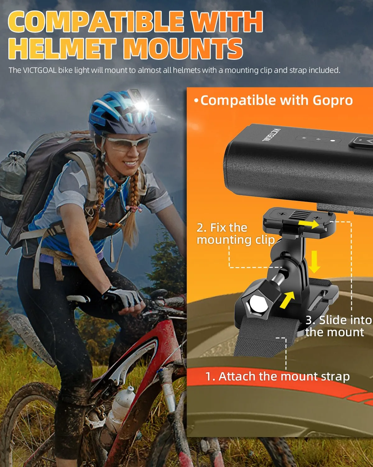 Bicycle Light for Bike Helmet & Handlebar
