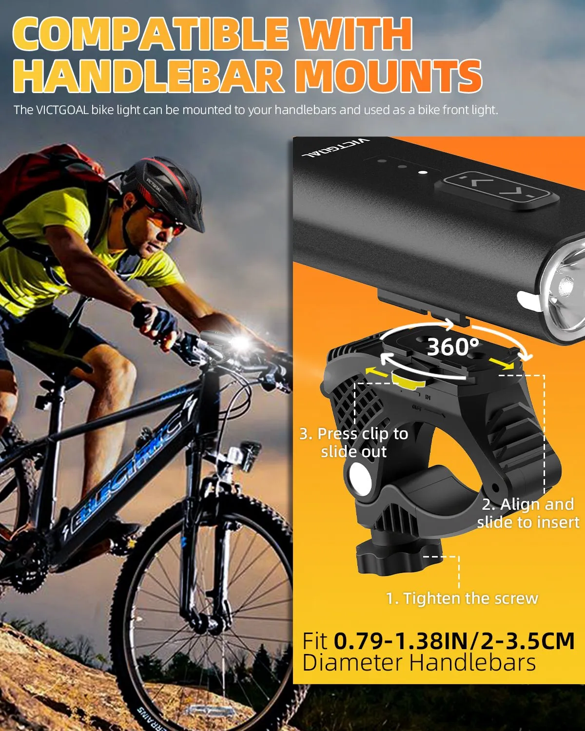 Bicycle Light for Bike Helmet & Handlebar