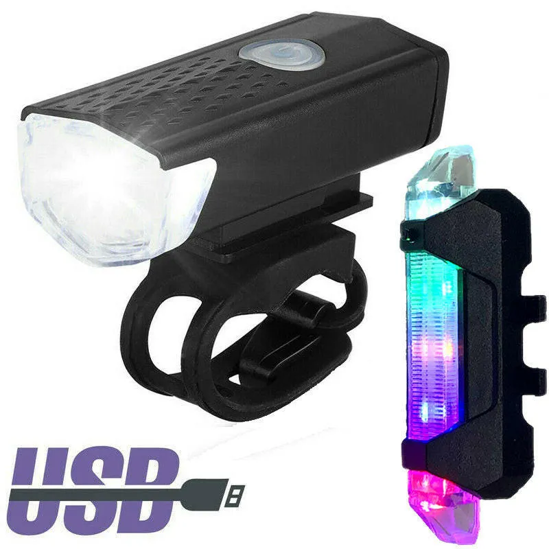 Bicycle Light Waterproof Black Front Red Rear Tail Light LED USB Style Rechargeable or Battery Style Bike Cycling Portable Light