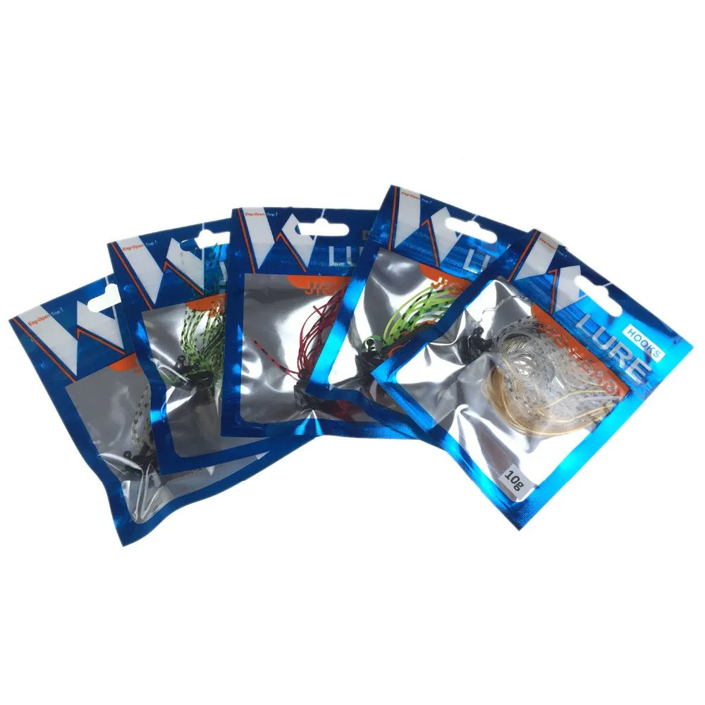 BIG BASS Fishing Jigs Mix Color Rubber Skirt Lure in a 10 PACK with Swim Buzz Metal Lead Jig Heads