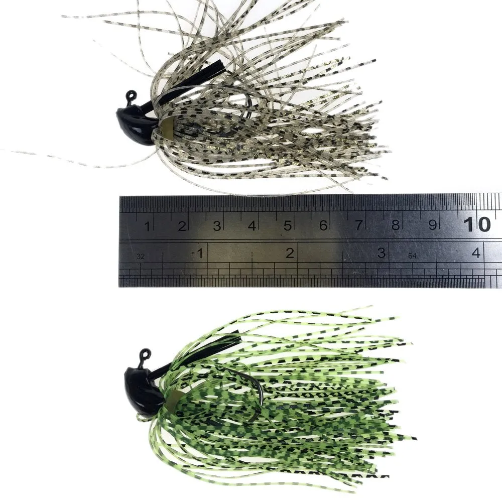BIG BASS Fishing Jigs Mix Color Rubber Skirt Lure in a 10 PACK with Swim Buzz Metal Lead Jig Heads