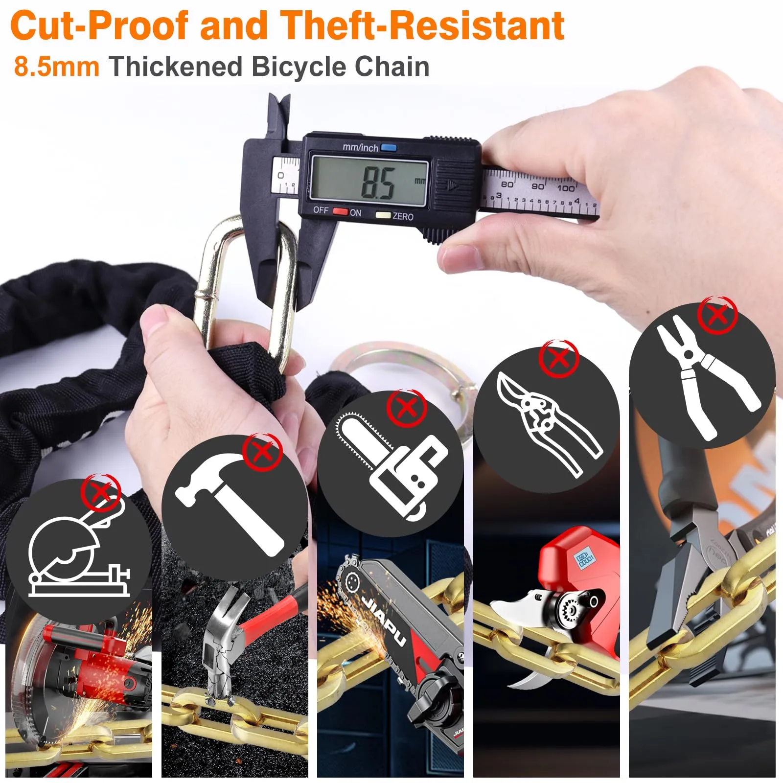 Bike Chain Lock, 5.25 Feet/160cm Heavy Duty Anti Theft Bicycle Chain Lock 0.6inch/15mm Thick Cut Proof Security Bike Locks with Keys for Bike, Motorcycles, Scooter, Stroller, Gate, Fence