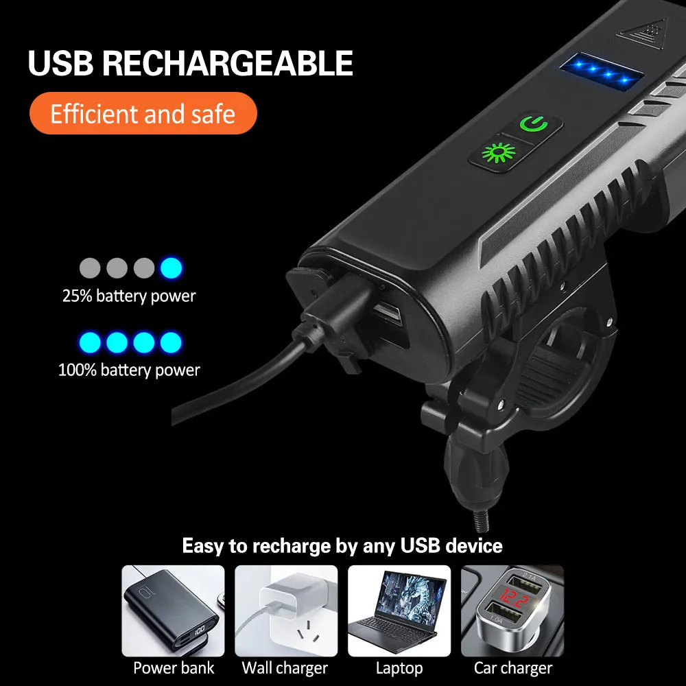Bike Front Light with Horn USB Rechargeable Headlight