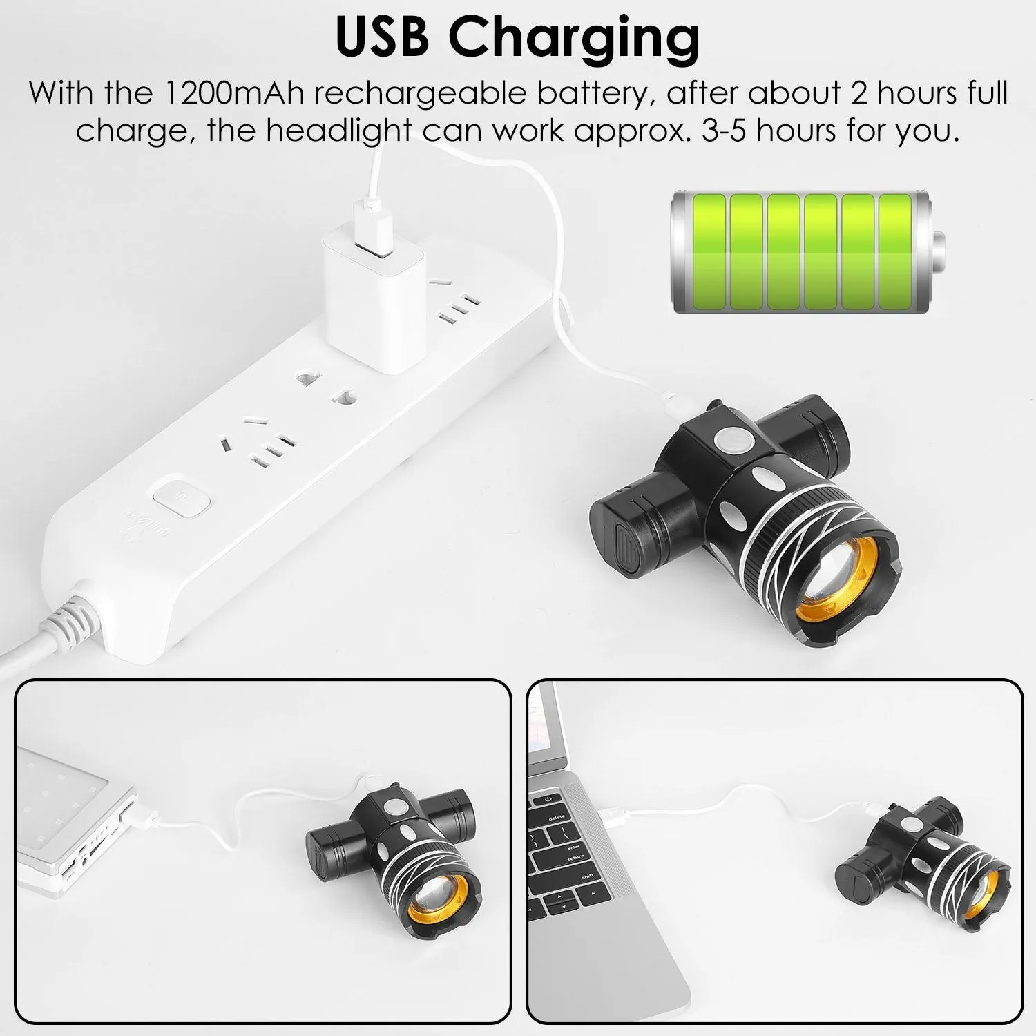 Bike Headlight USB Rechargeable with Bracket