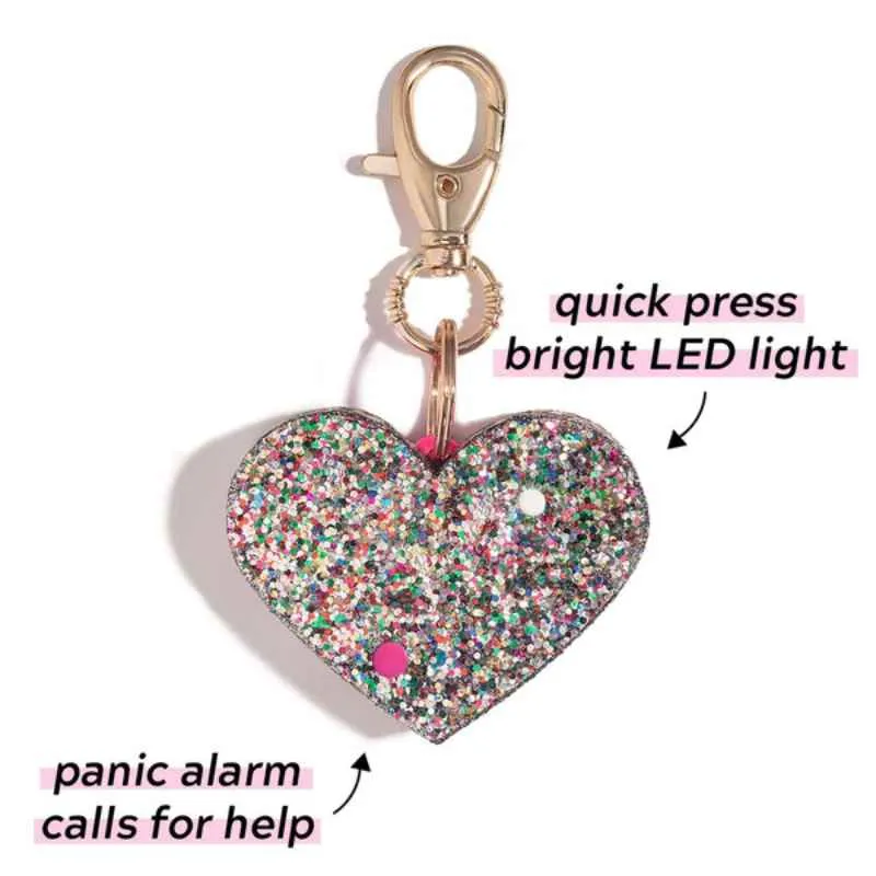 Bling Heart Panic Alarm Personal Safety Flashlight Key Chain