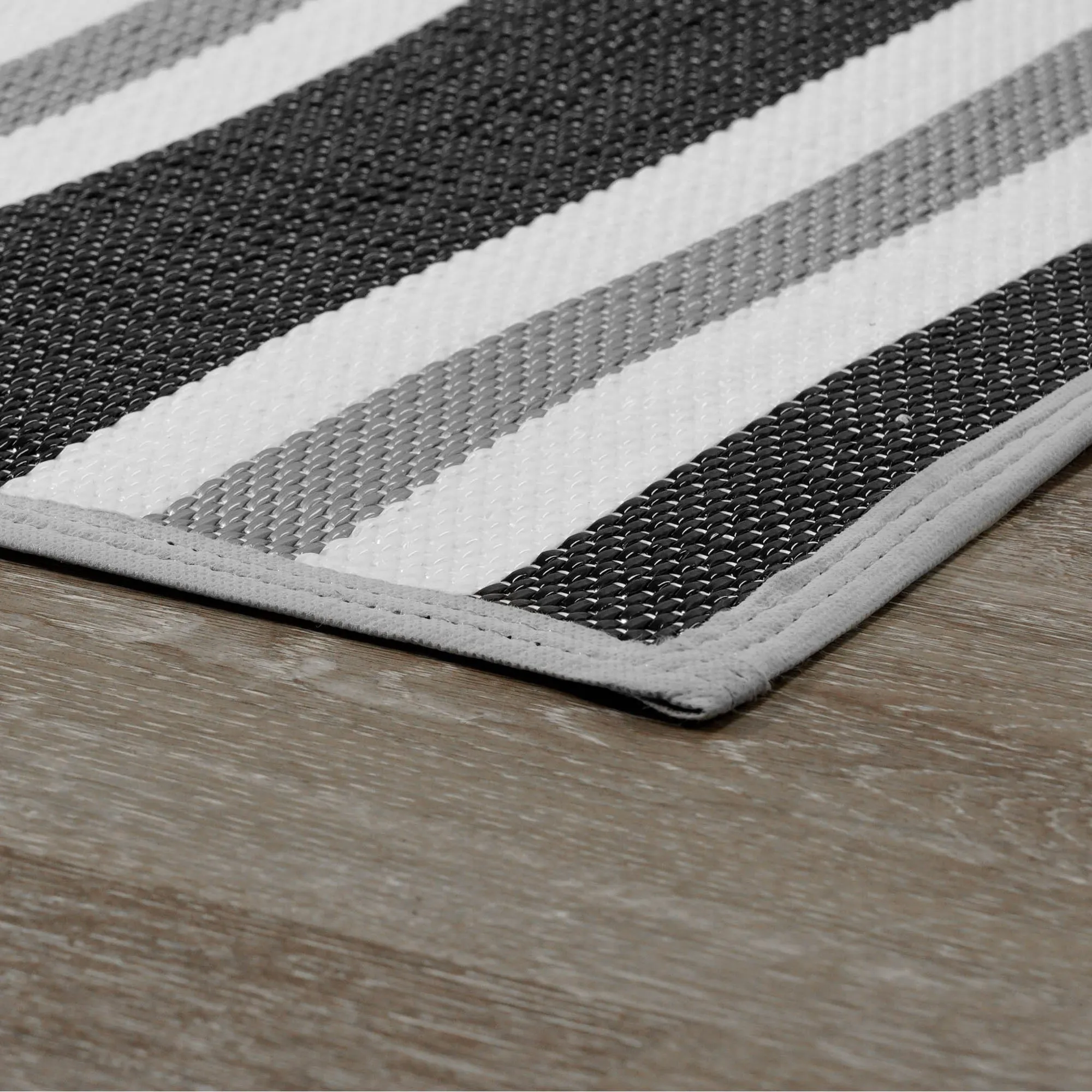 Bliss Rugs LNA1203 9x12 Waterproof Reversible Plastic Straw Outdoor Rugs, 8'11'' x 11'10'', Black/Gray